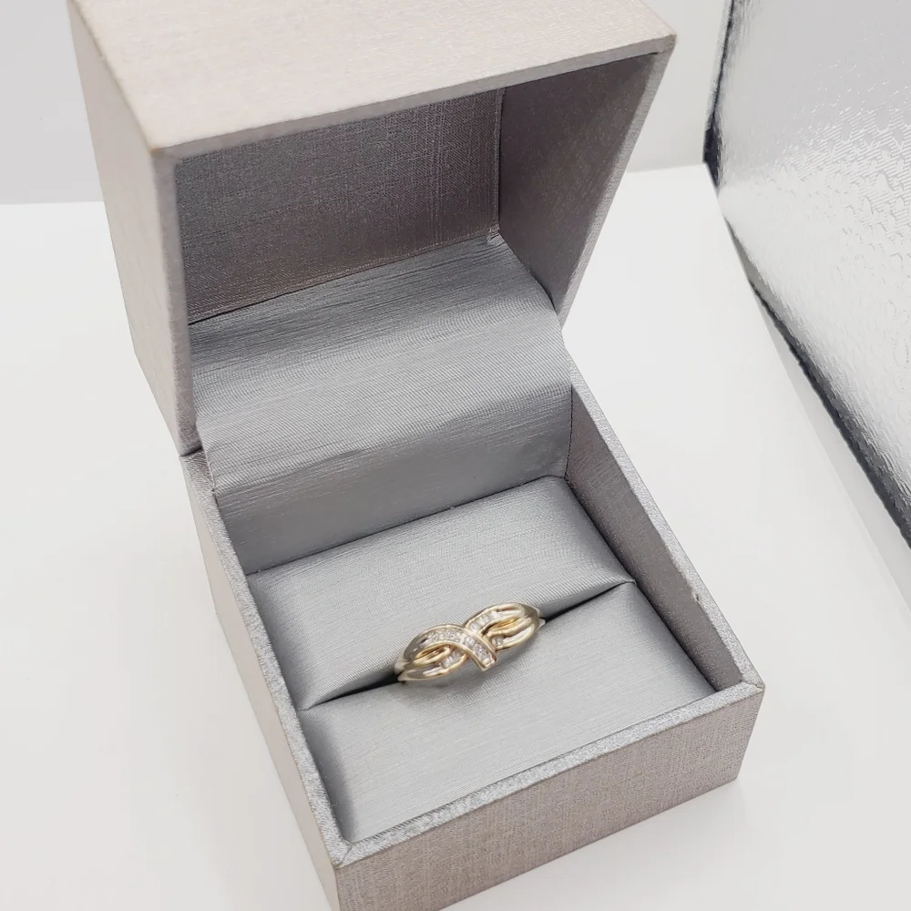 10k Solid Yellow & White Gold Genuine Diamond Band Ring